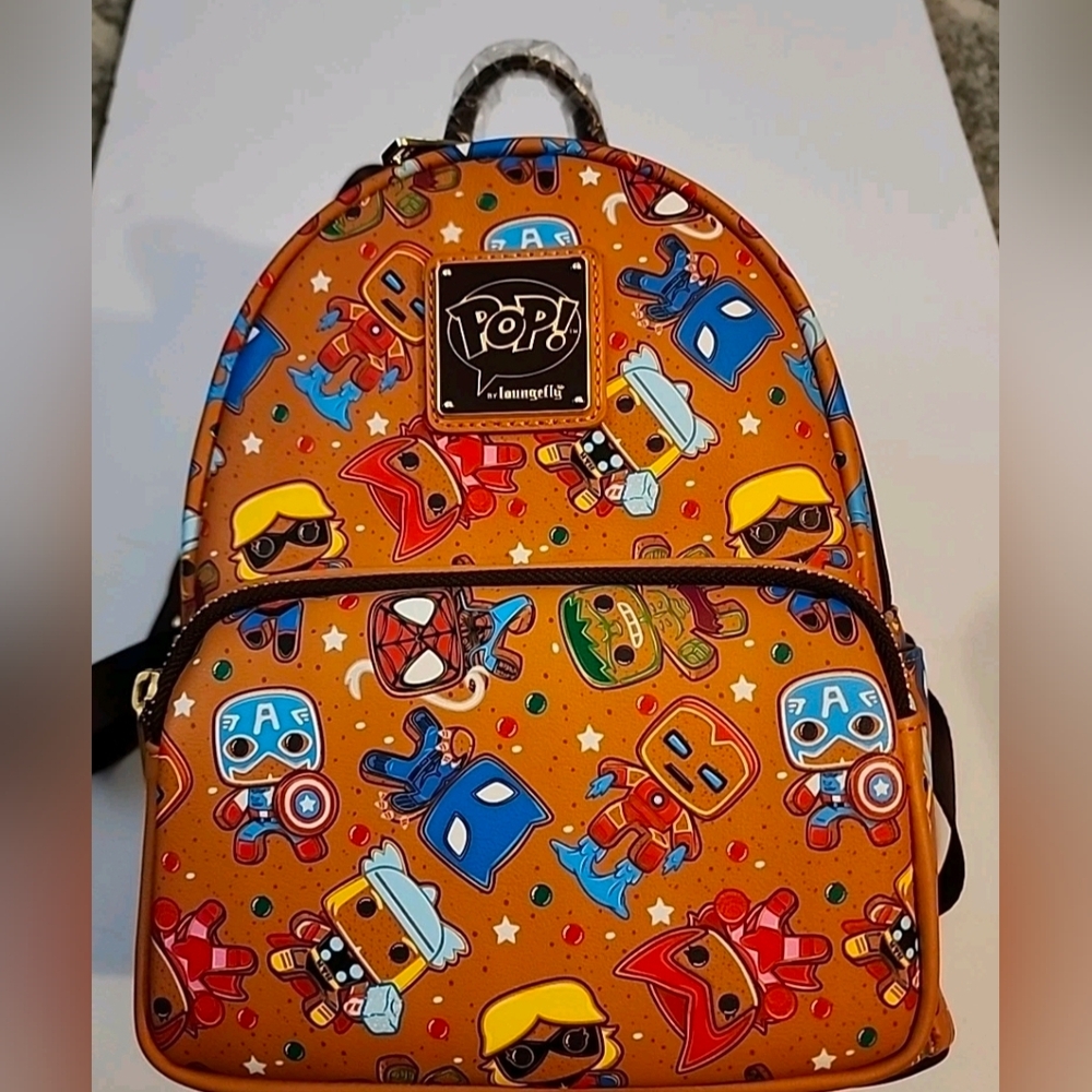 Loungefly Amazon Pop Marvel Avengers Gingerbread AOP  Mini Backpack. NWT